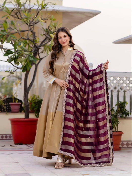 Beautiful Banarsi Viscose Silk Anarkali Suit Set