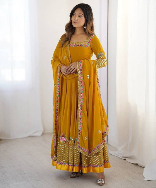 Beautiful Embroidered Work Anarkali Gown Set