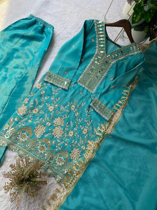 Beautiful Cosmos Silk Kurta Plazzo Set