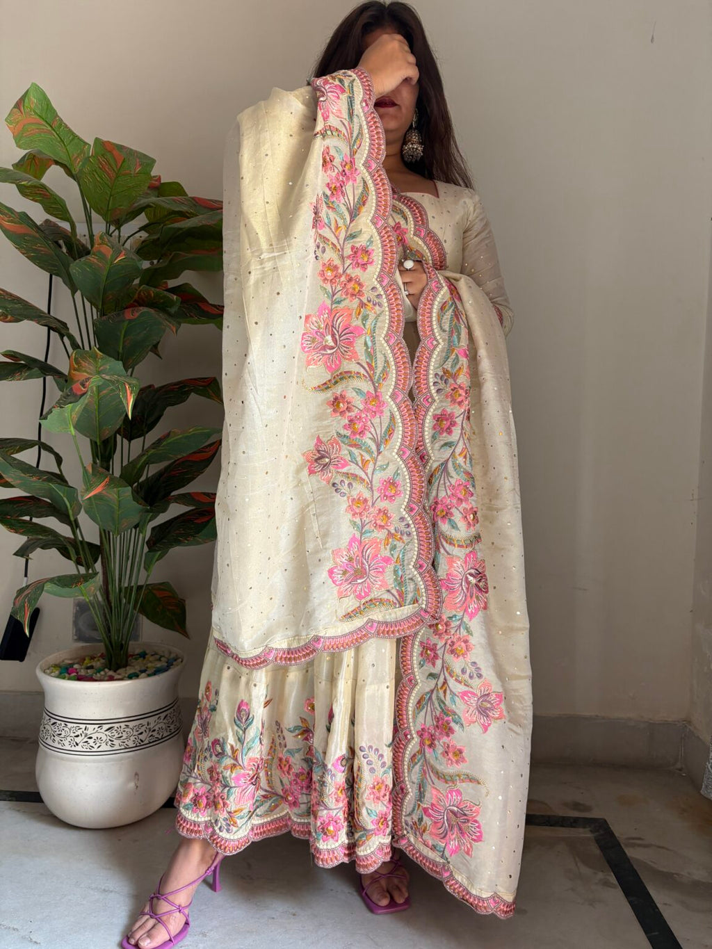 Embroidered Tissue Silk Traditional Dress