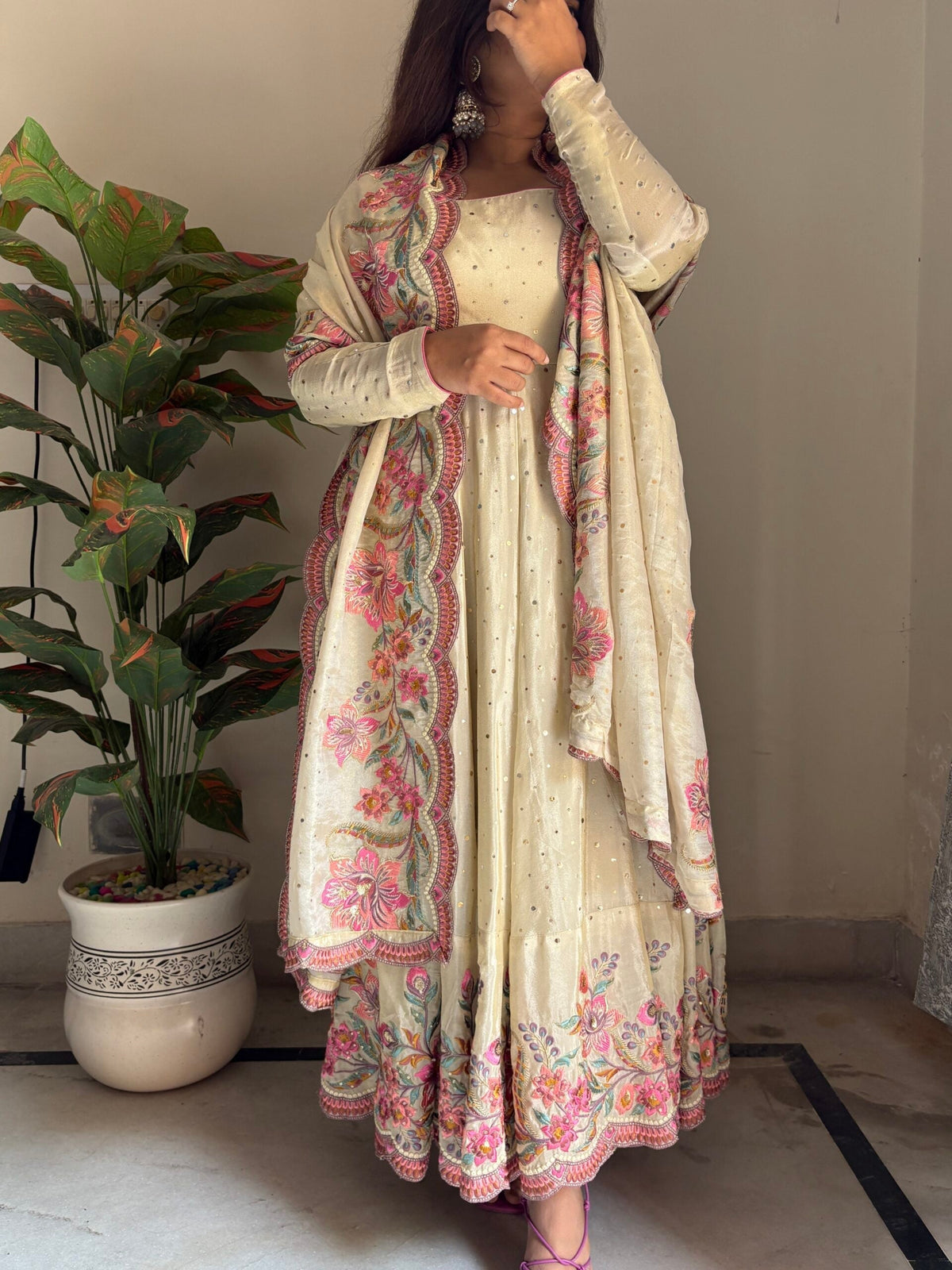 Embroidered Tissue Silk Traditional Dress