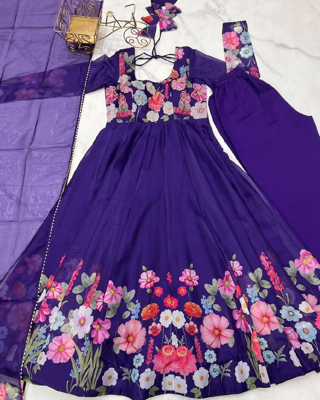 Floral Embroidered Purple Anarkali Dress