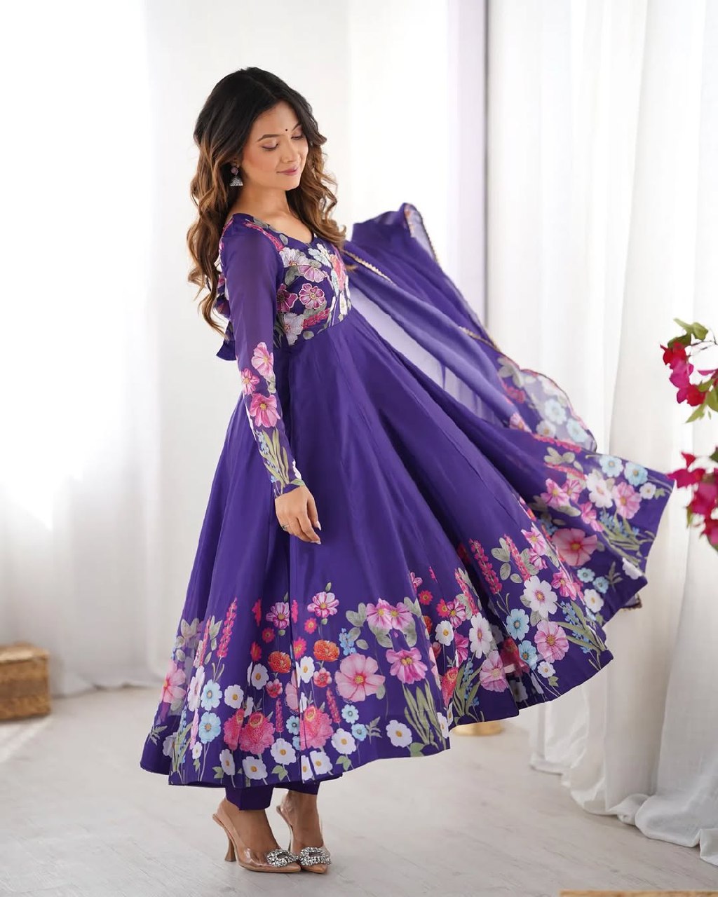 Floral Embroidered Purple Anarkali Dress