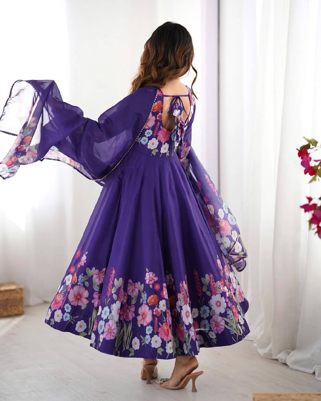 Floral Embroidered Purple Anarkali Dress