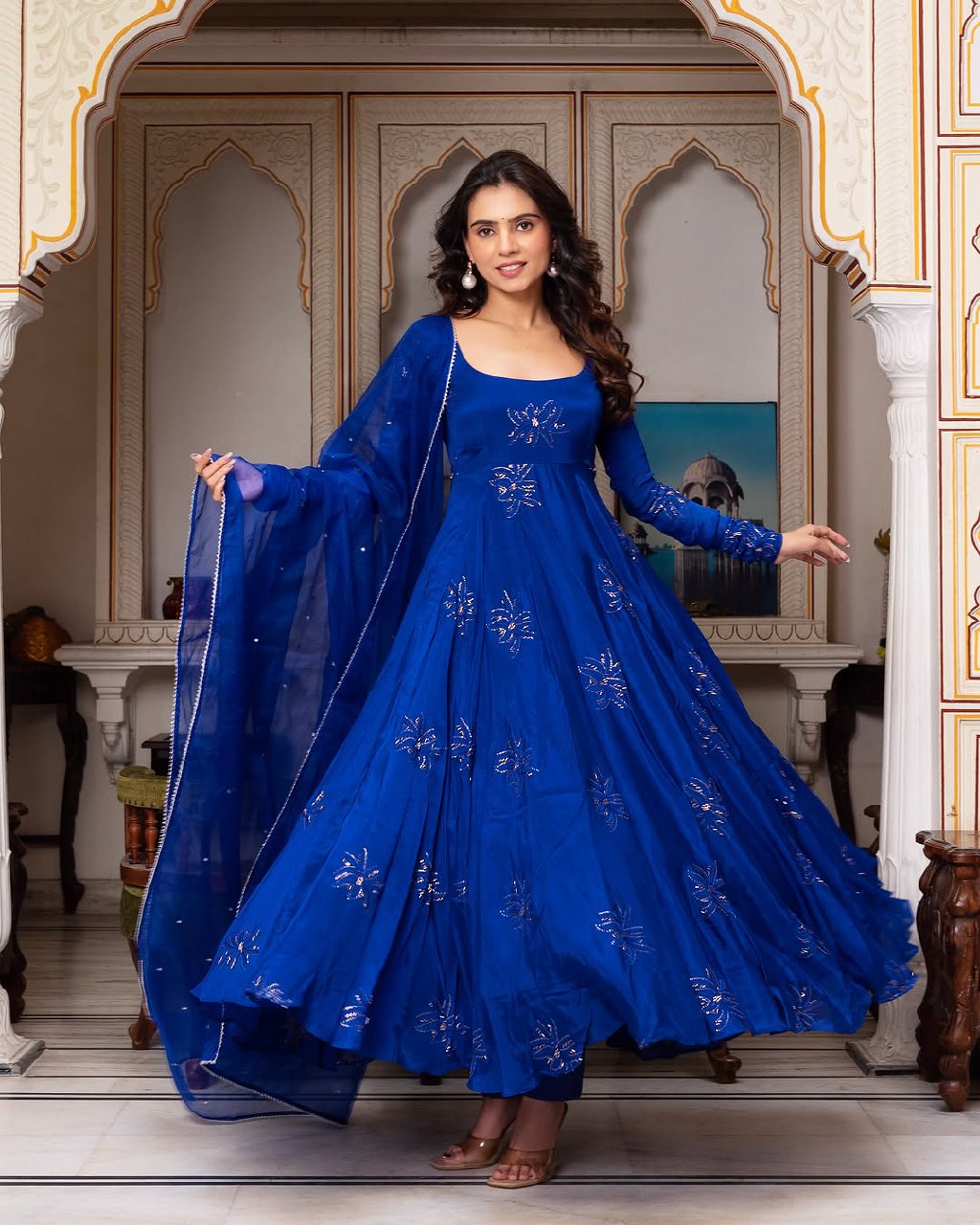 Royal Blue Anarkali Gown Set