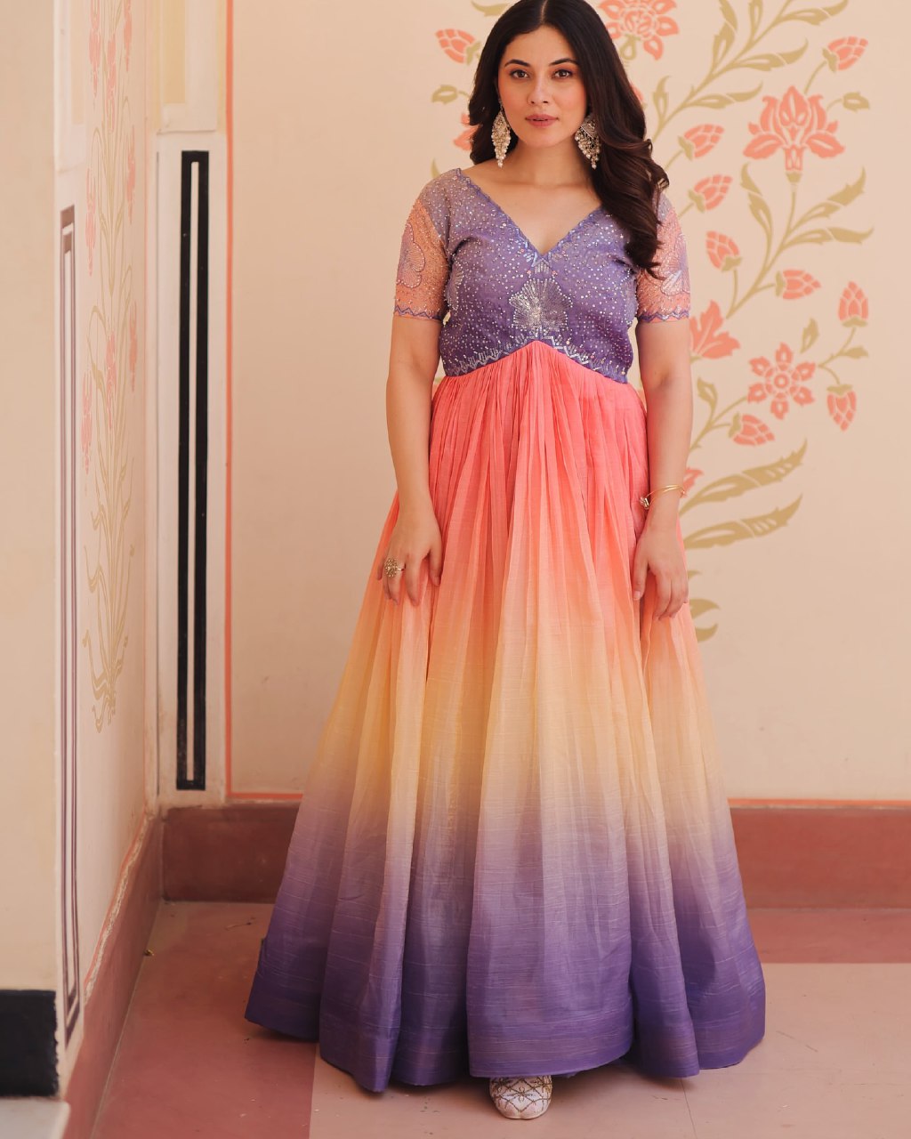 Multicolor Sequence Work Ombre Gown