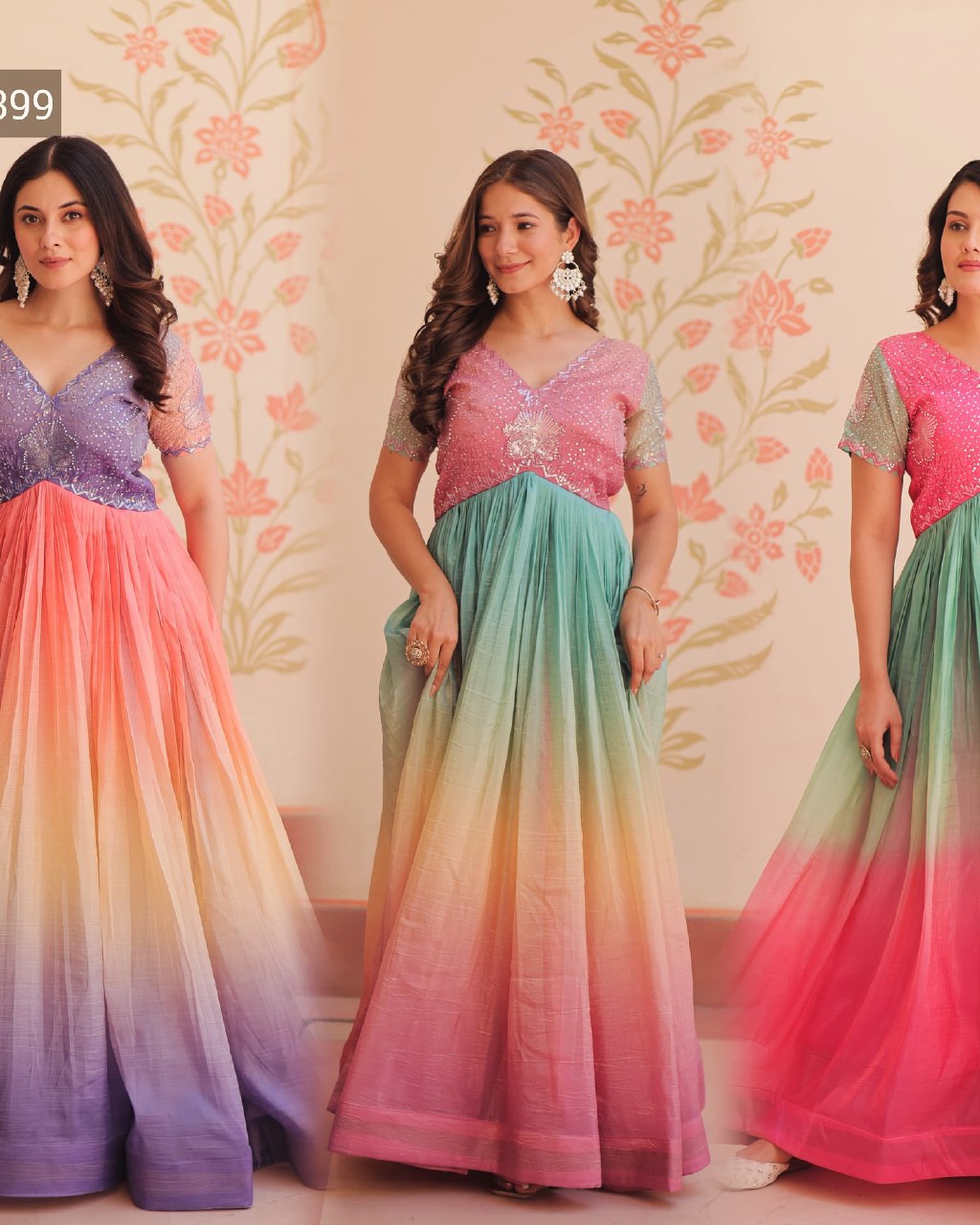 Multicolor Sequence Work Ombre Gown