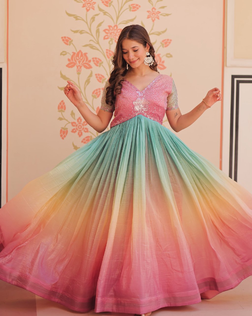 Multicolor Sequence Work Ombre Gown