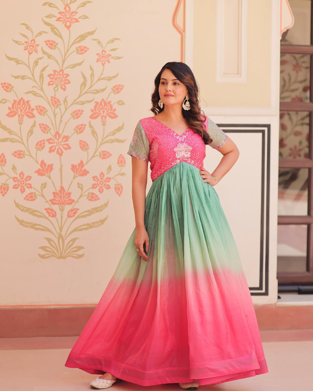 Multicolor Sequence Work Ombre Gown