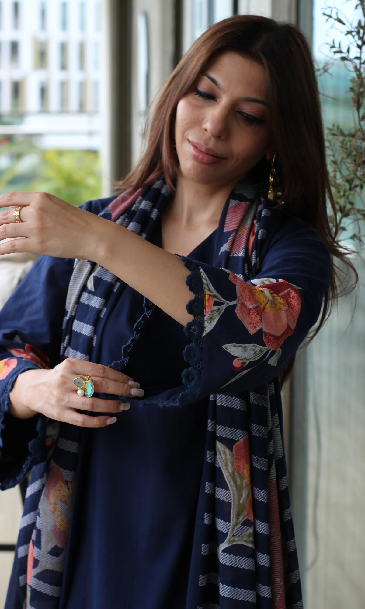 Navy Blue Gulzar Kurta with Farshi Salwar & Cotton Dupatta