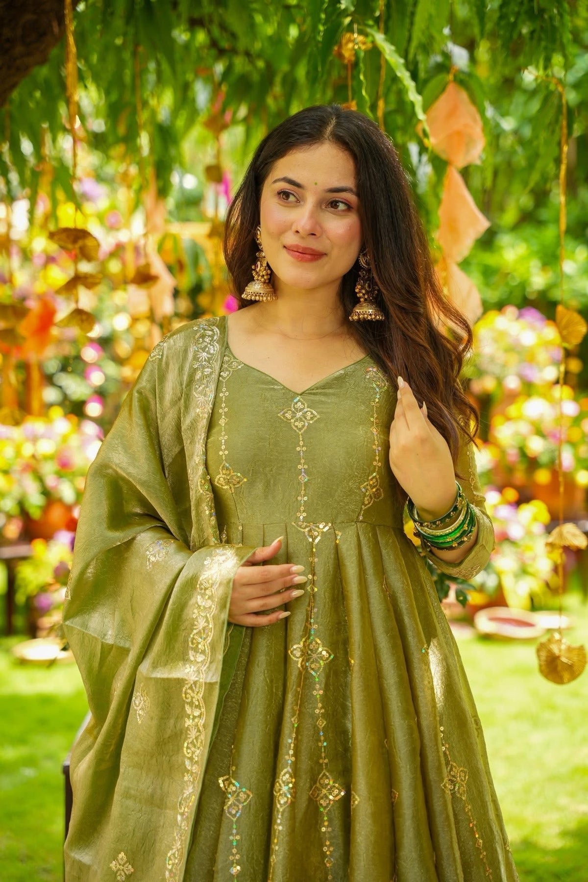 Beautiful Crushed Tissue Silk Anarkali Suit Set
