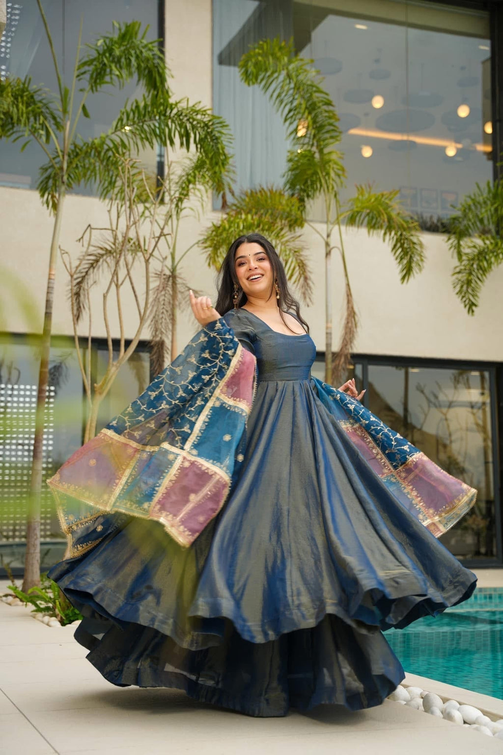 Traditional Cosmos Silk Fabric Anarkali Suit Set