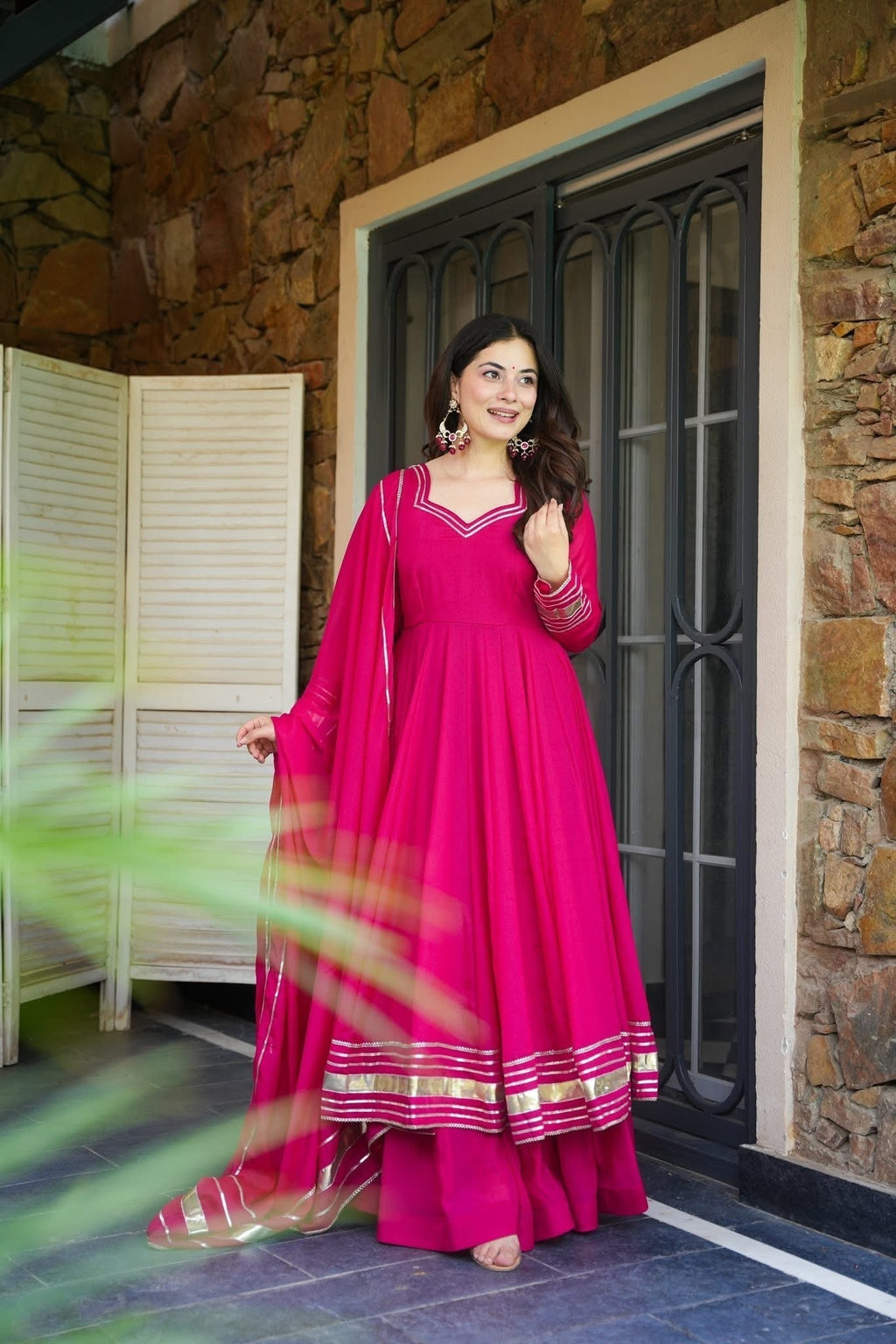 Beautiful Georgette Pink Anarkali Gown Set