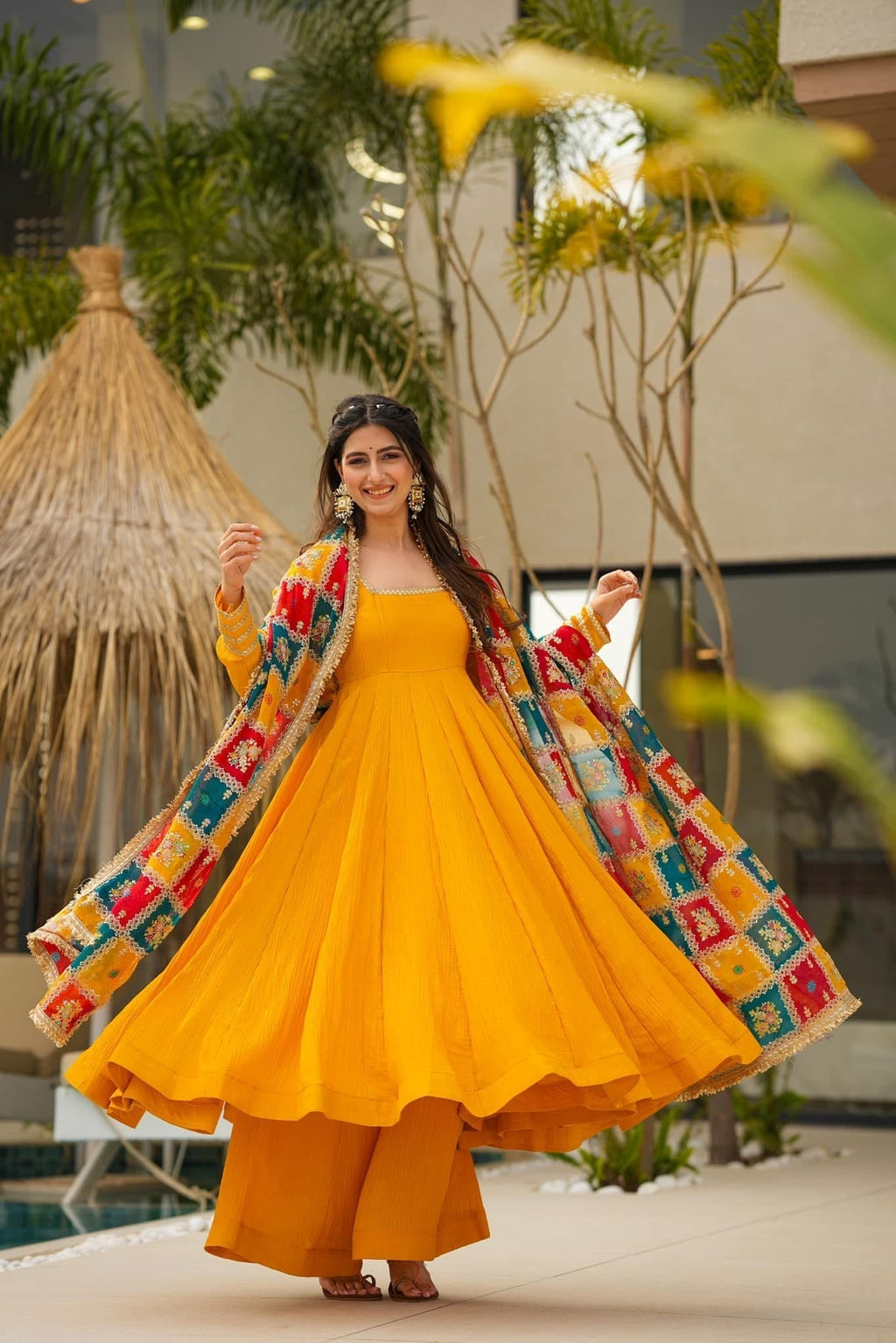Dusk Yellow Cosmos Anarkali Gown Set