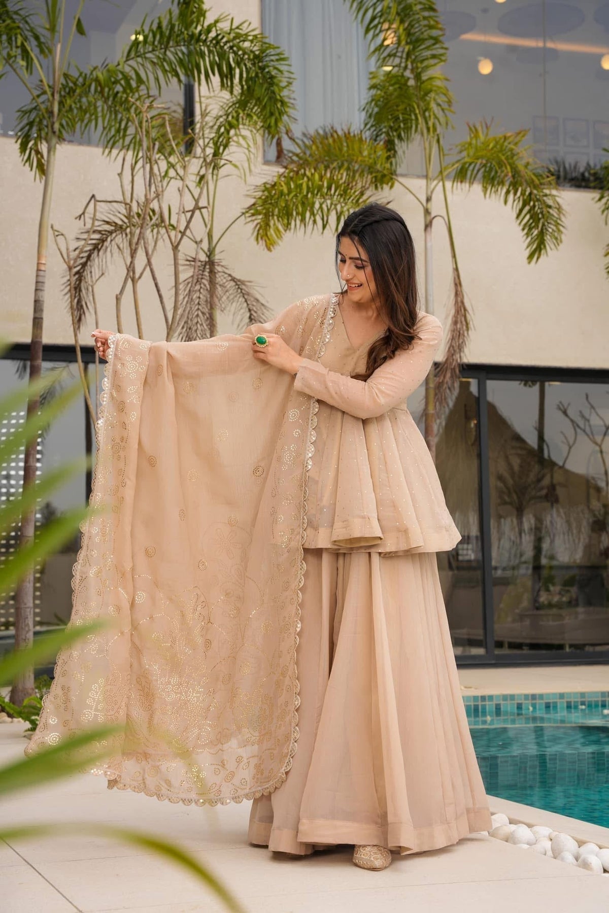 Golden Sand Elegant Top-Sharara Set