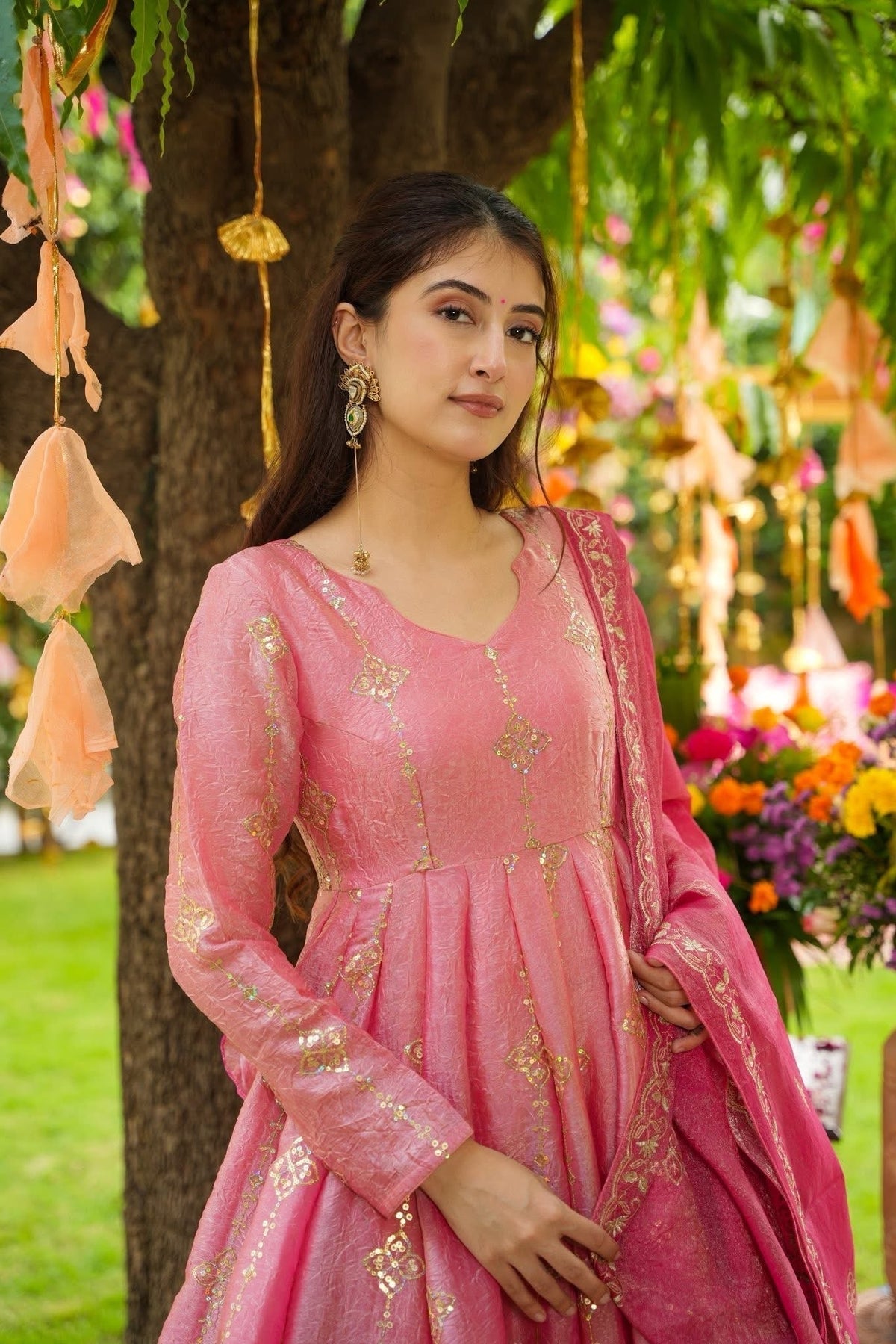 Beautiful Crushed Tissue Silk Anarkali Suit Set