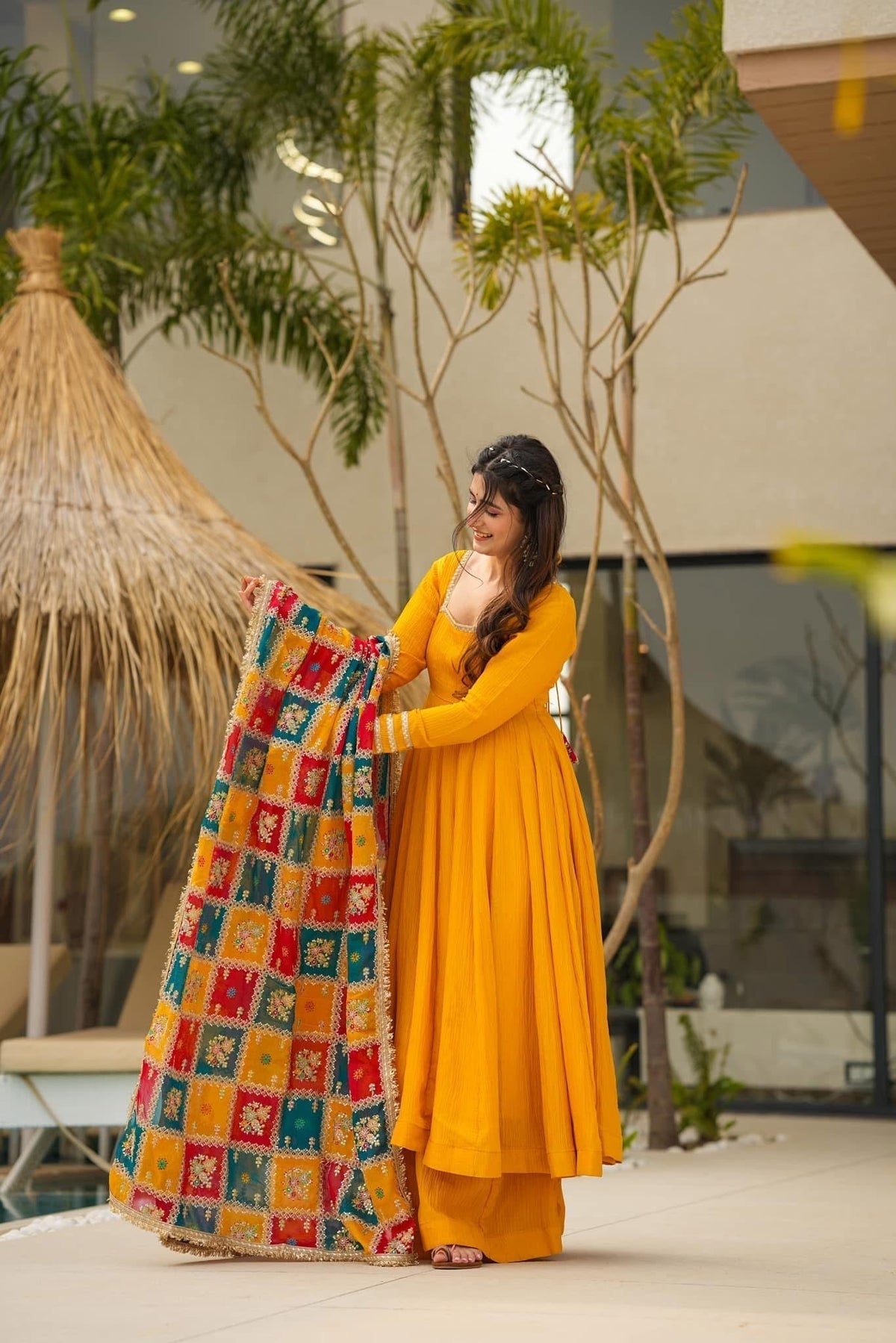 Dusk Yellow Cosmos Anarkali Gown Set