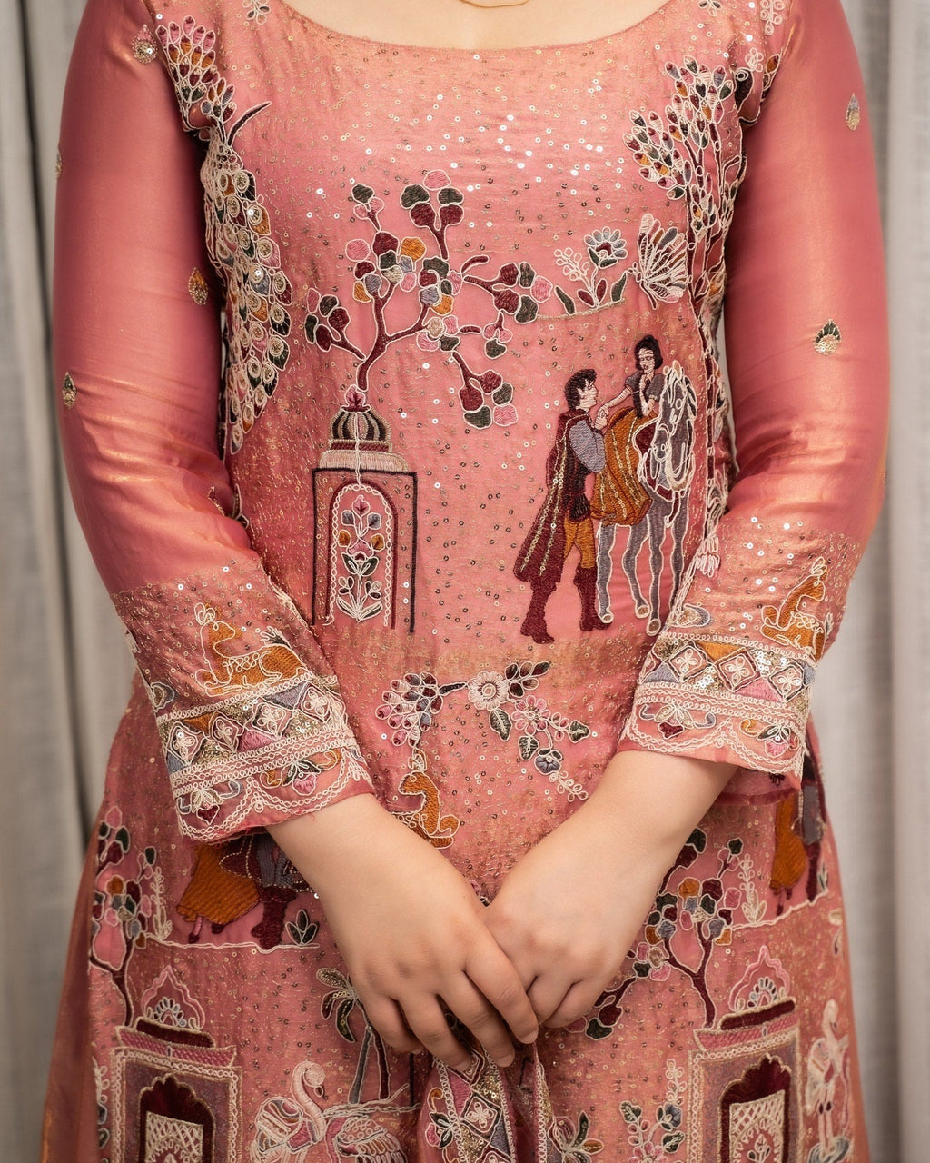 Rose Pink Embroidered Sharara Set with Elegant Dupatta
