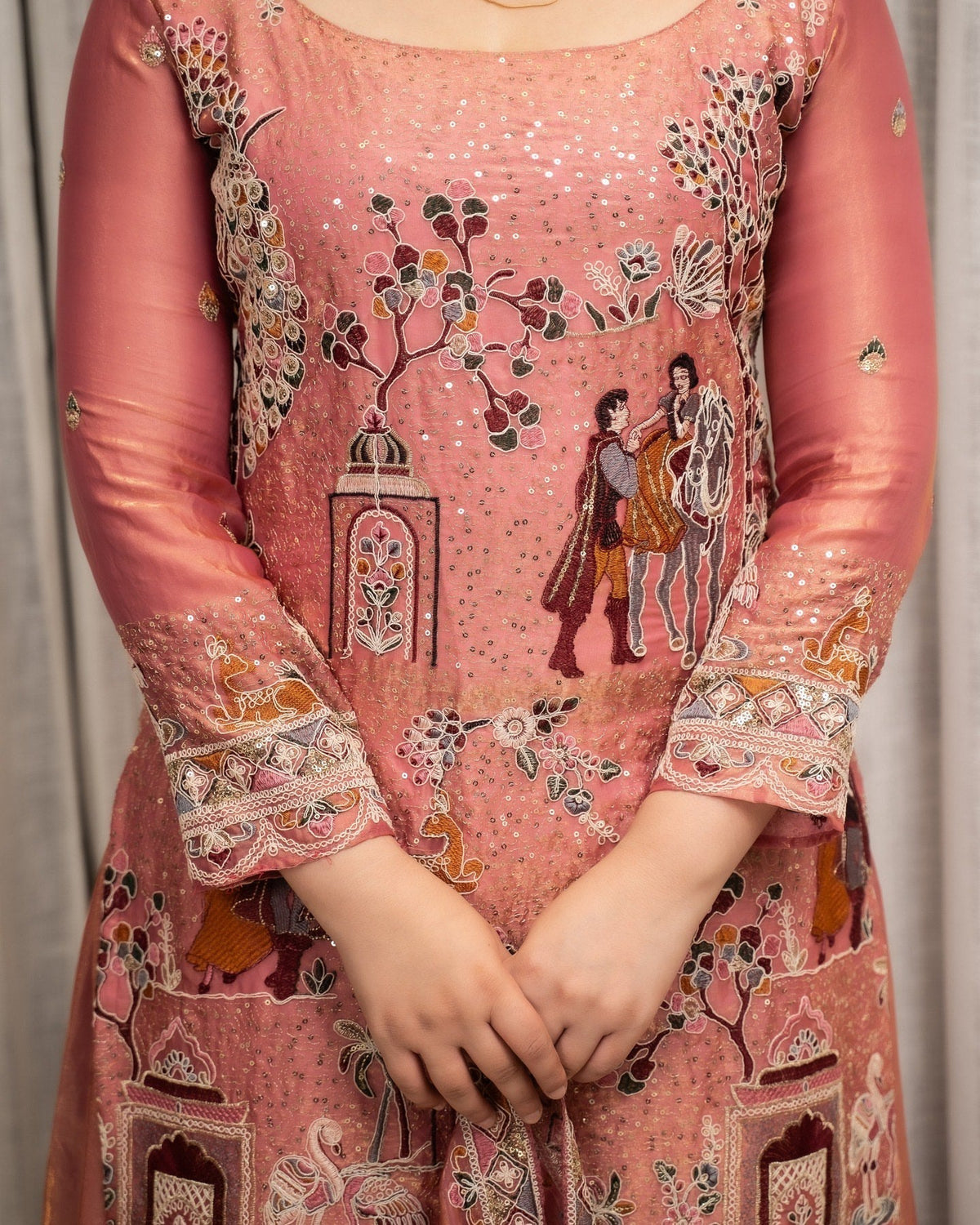 Rose Pink Embroidered Sharara Set with Elegant Dupatta
