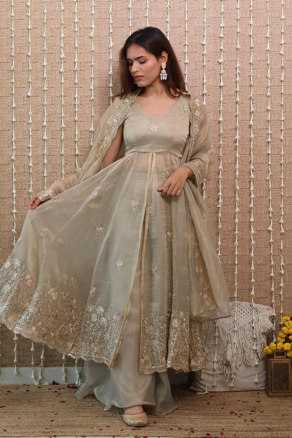 Rangrez Tissue Embroidered Anarkali Set