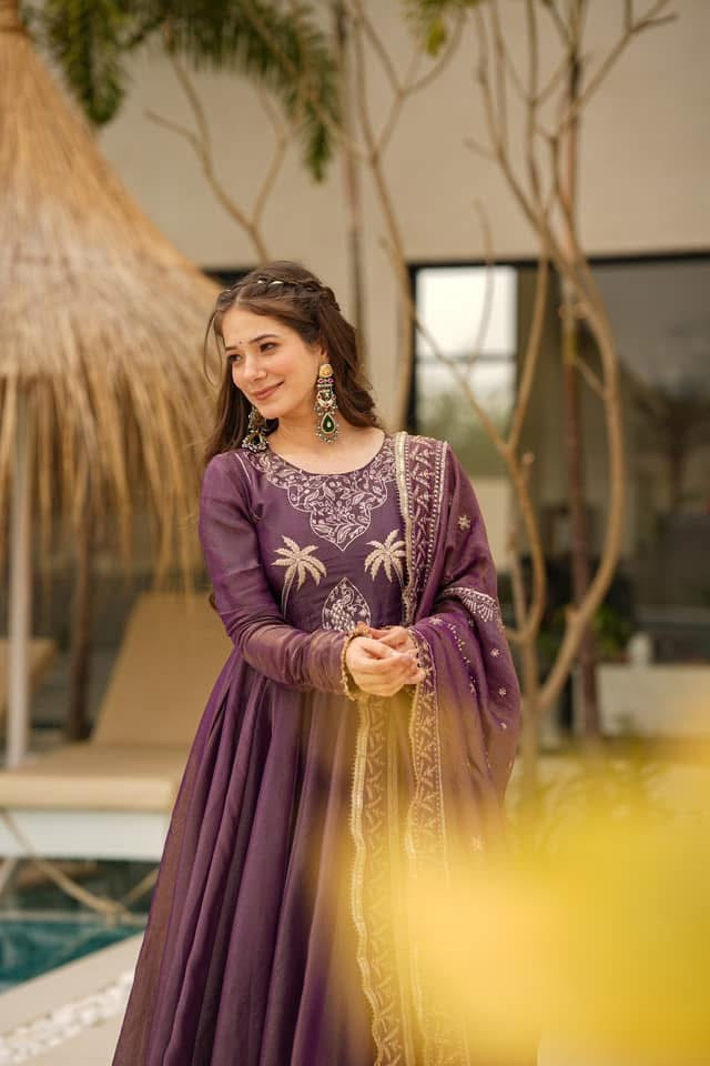 Traditional Cosmos Silk Anarkali Suit Set