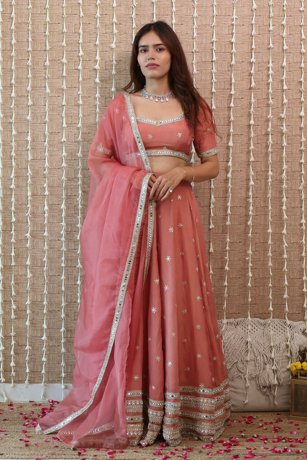 Dusty Pink Embroidered Lehenga Set