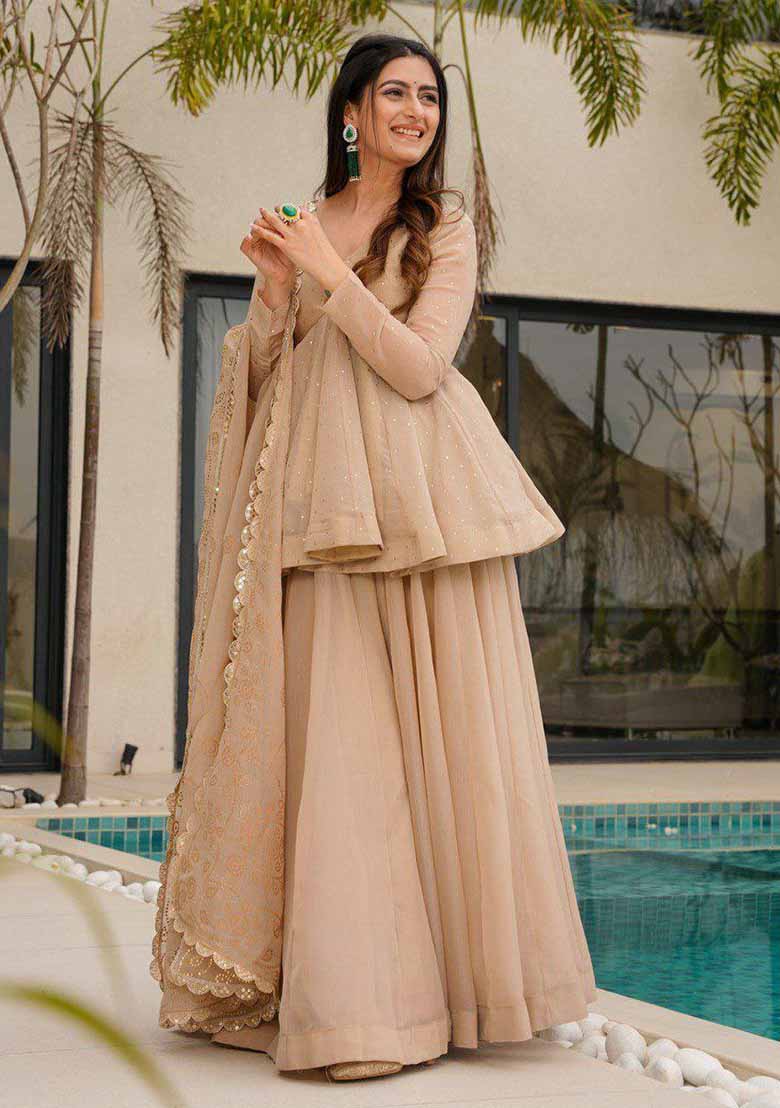 Golden Sand Elegant Top-Sharara Set