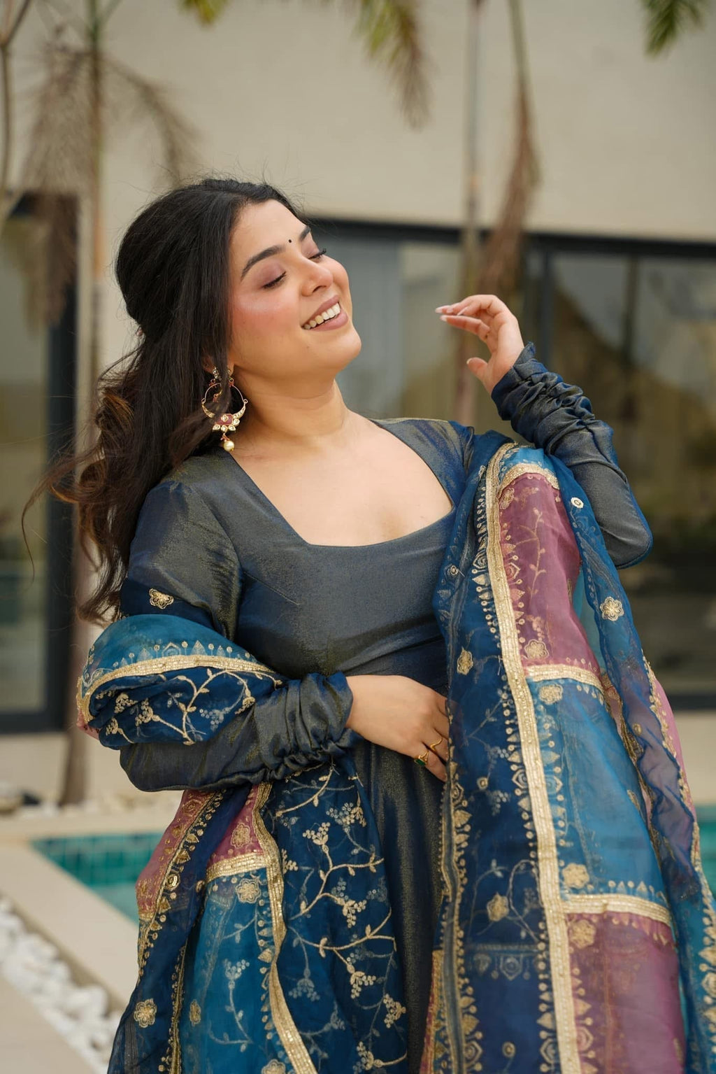 Traditional Cosmos Silk Fabric Anarkali Suit Set