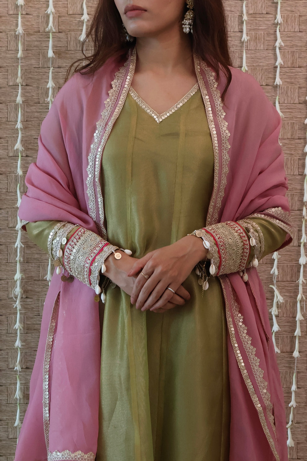 Green Tissue Anarkali Set