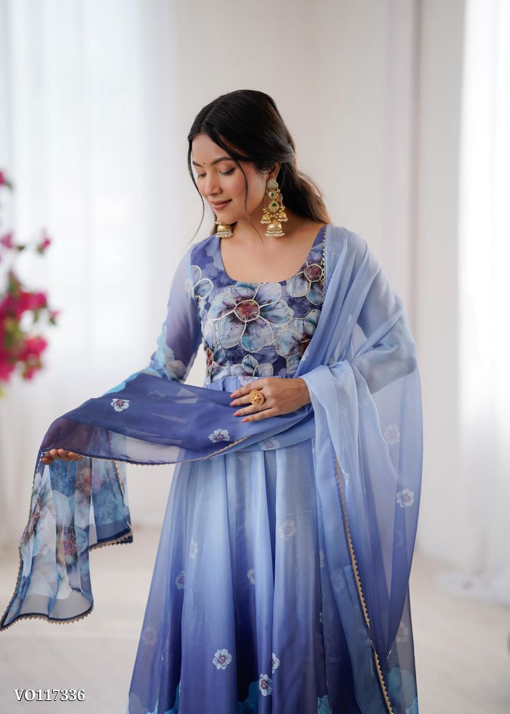 Beautiful Floral Prined Anarkali Suit Set