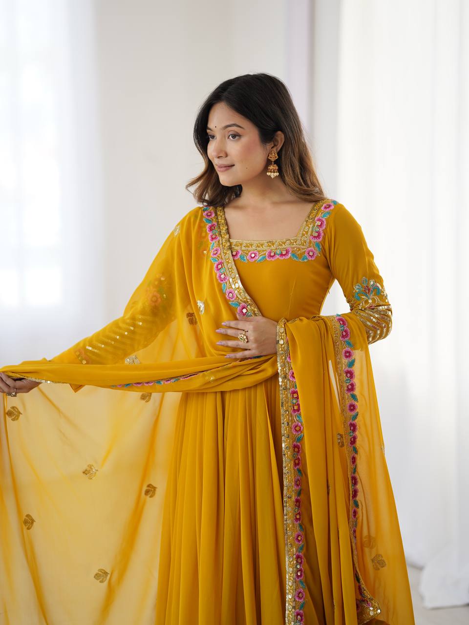 Beautiful Embroidered Work Anarkali Gown Set