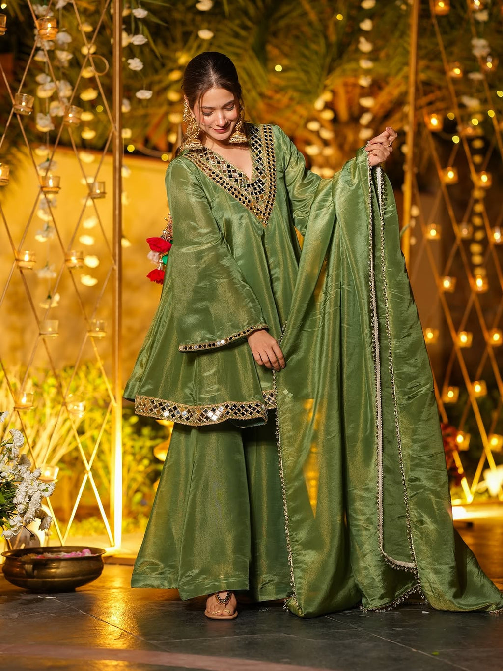 Beautiful Real Mirror Zari Work Sharara Suit Set
