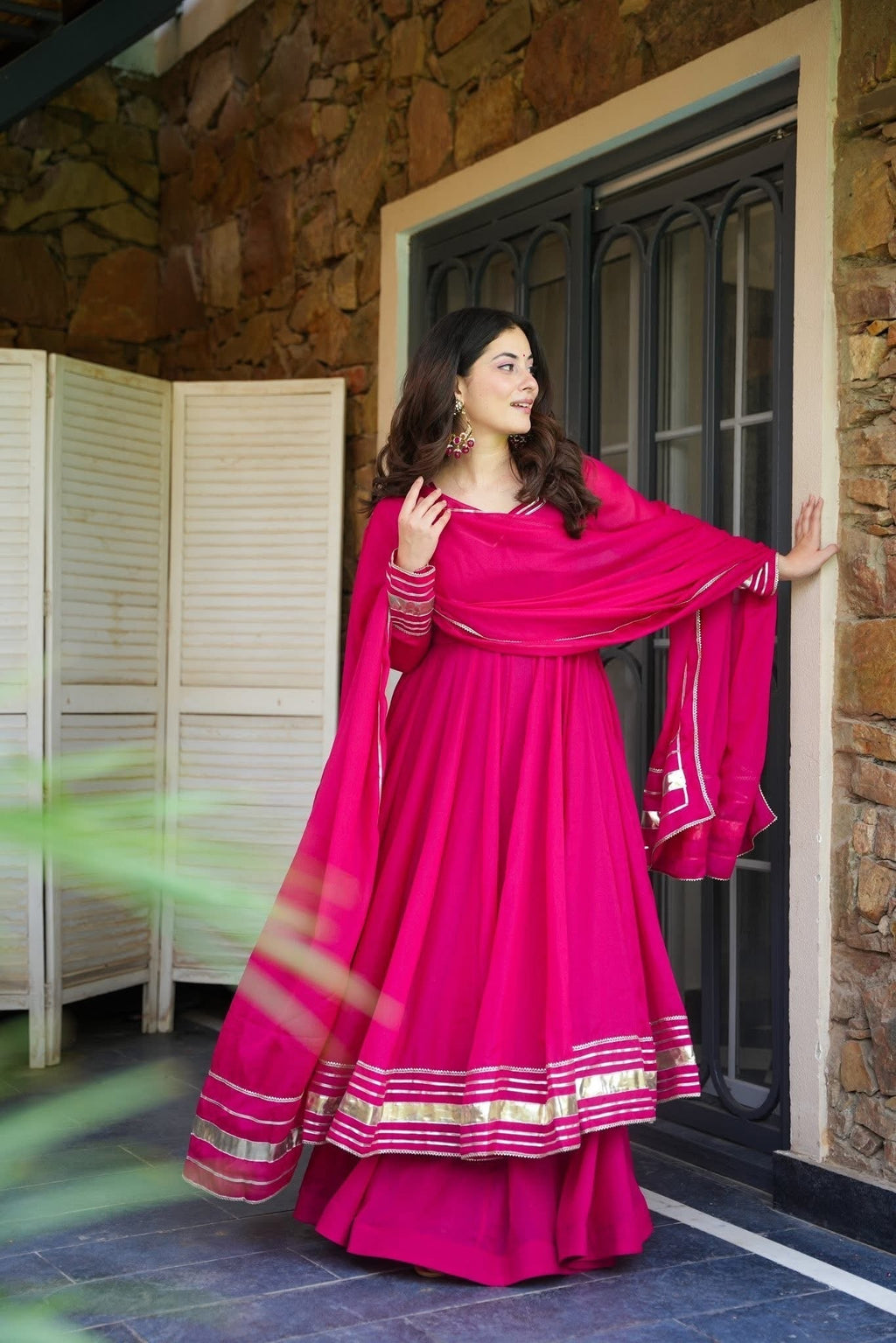 Beautiful Georgette Pink Anarkali Gown Set