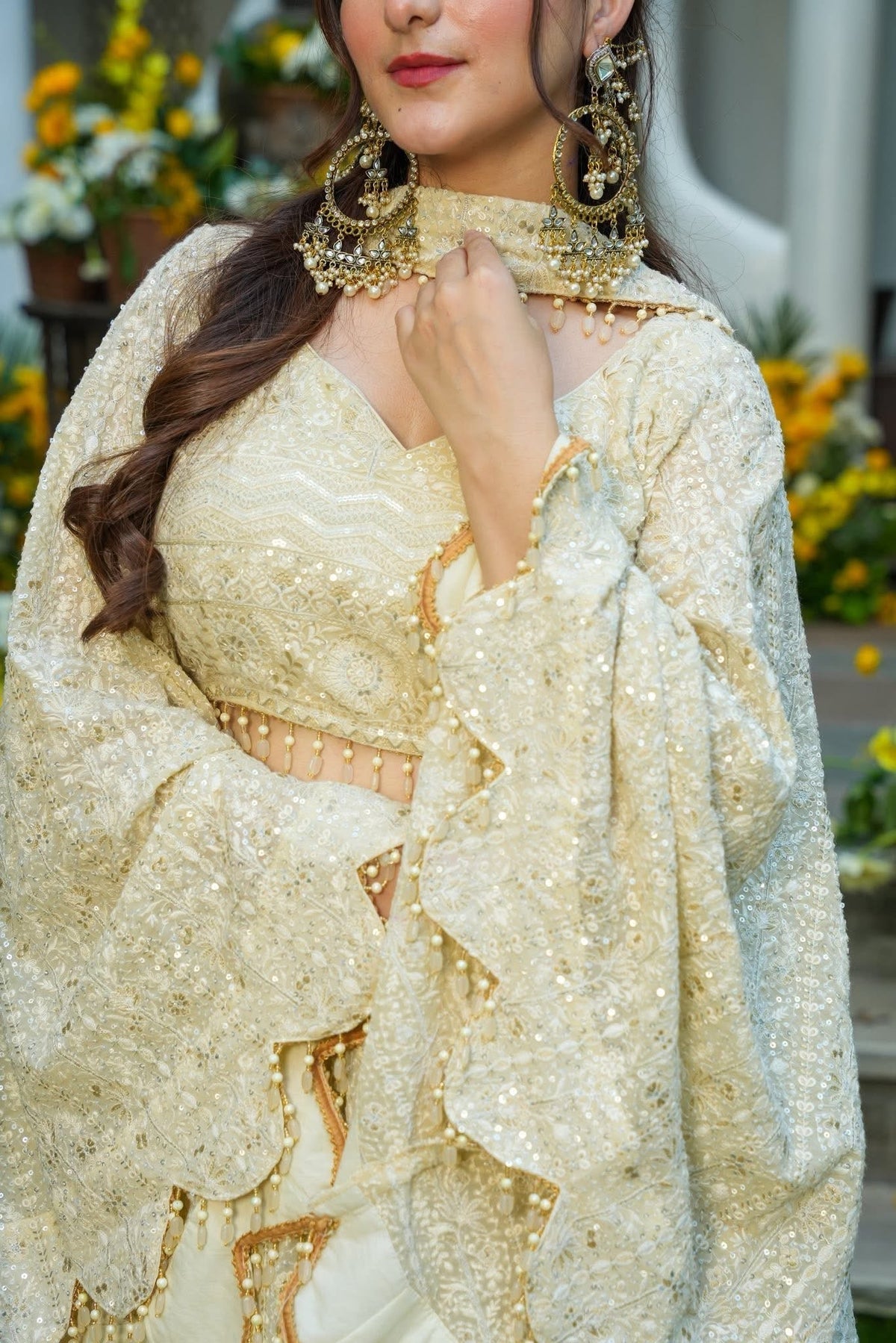Beautiful Cream Color Full Sequence Work Detailing Lehenga Set