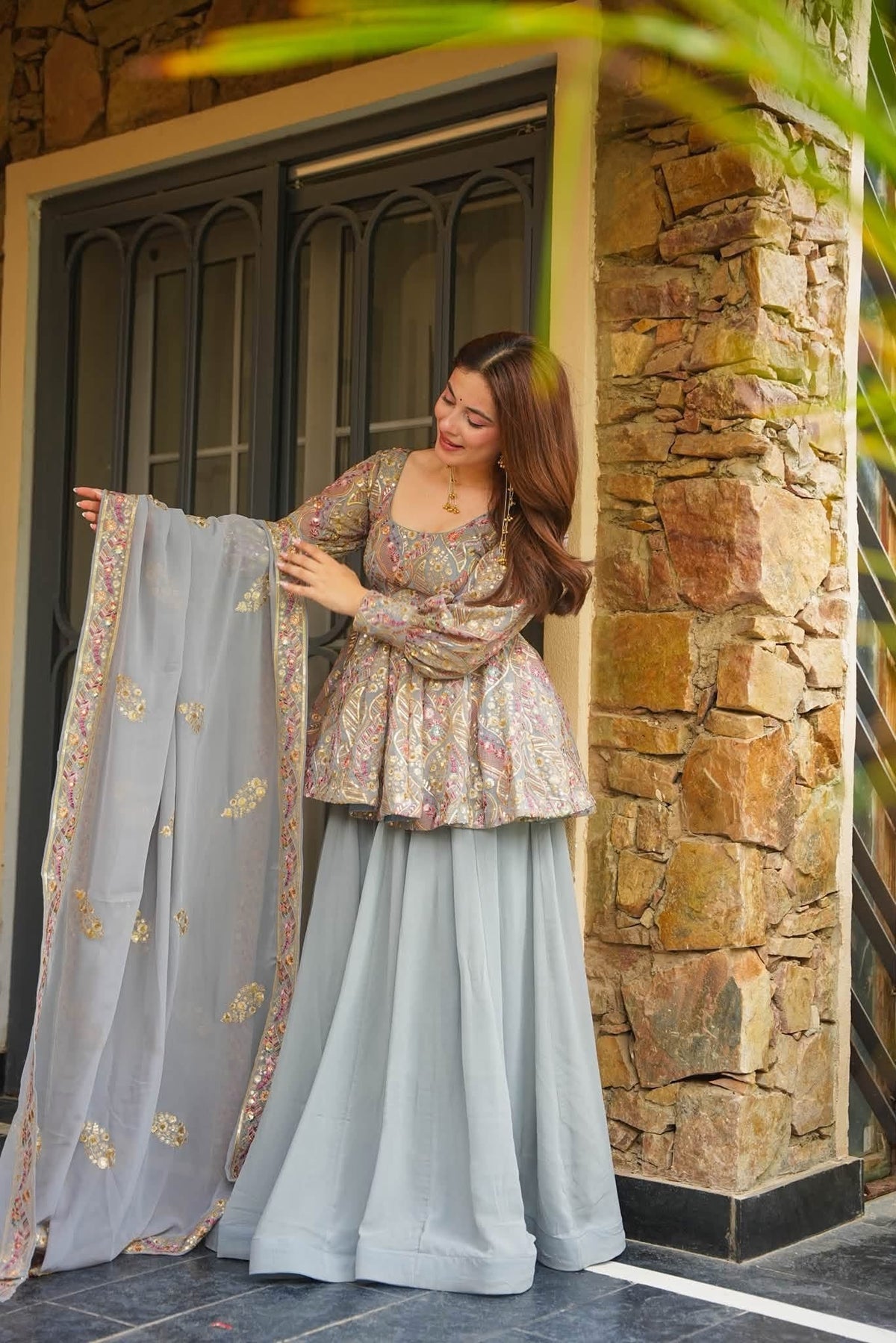 Beautiful Embroidered Top Sharara Set