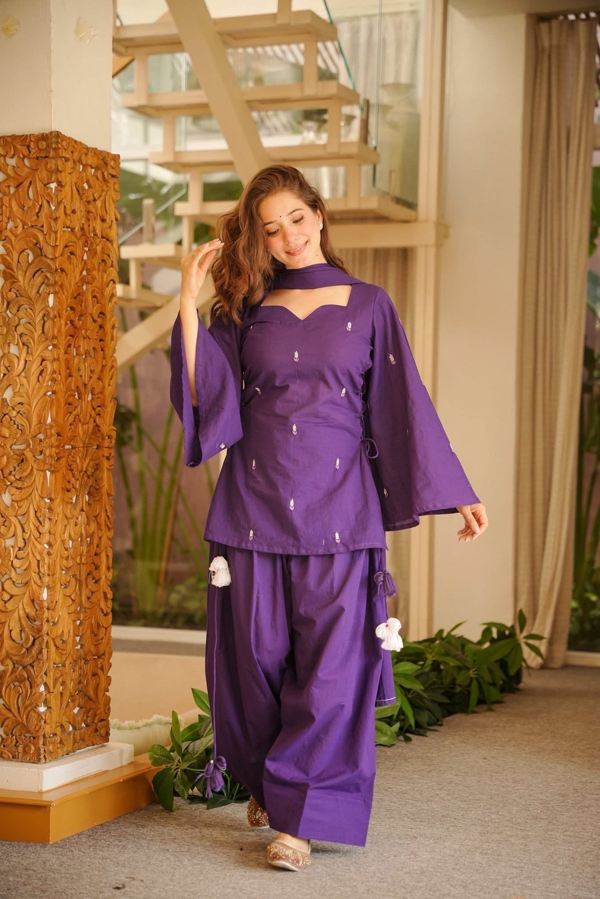 Purple Cotton Farshi Salwar Set