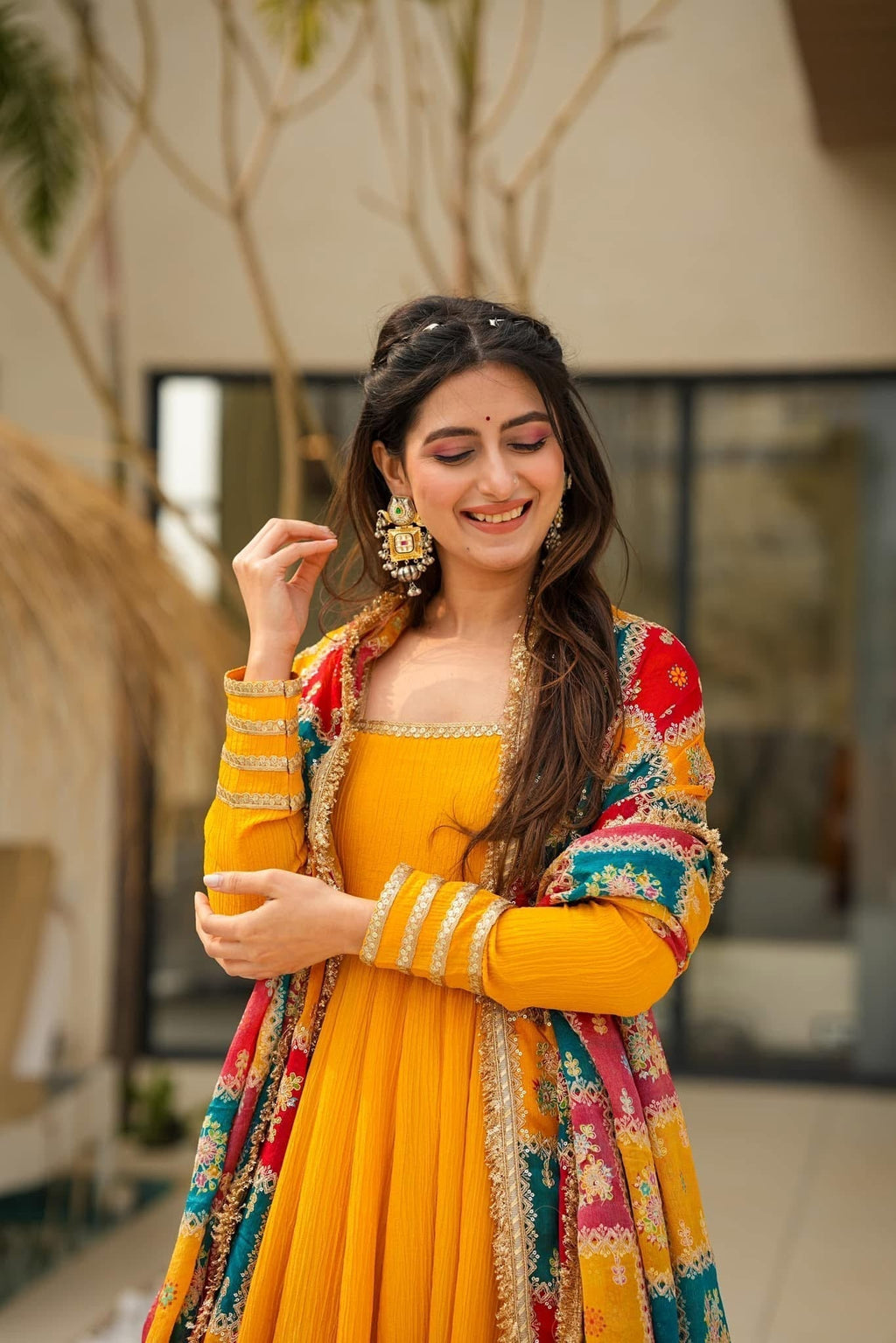 Dusk Yellow Cosmos Anarkali Gown Set
