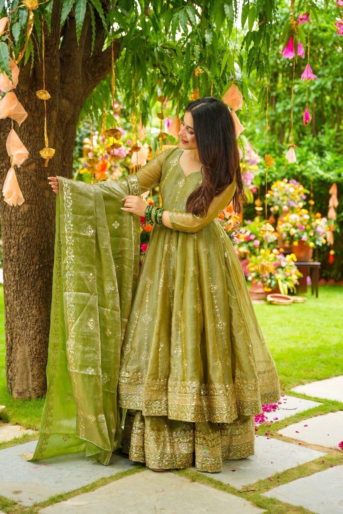 Beautiful Crushed Tissue Silk Anarkali Suit Set
