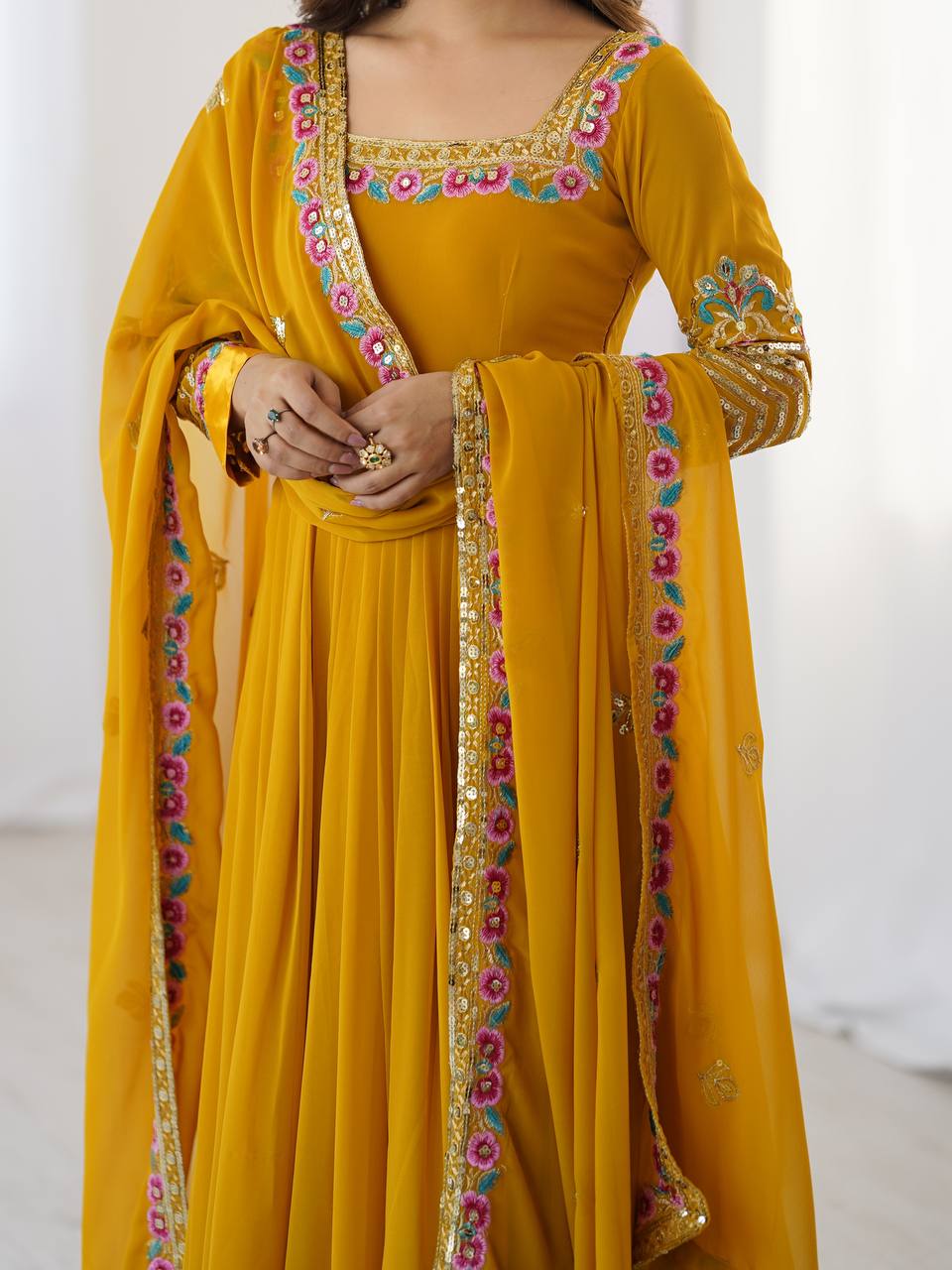 Beautiful Embroidered Work Anarkali Gown Set