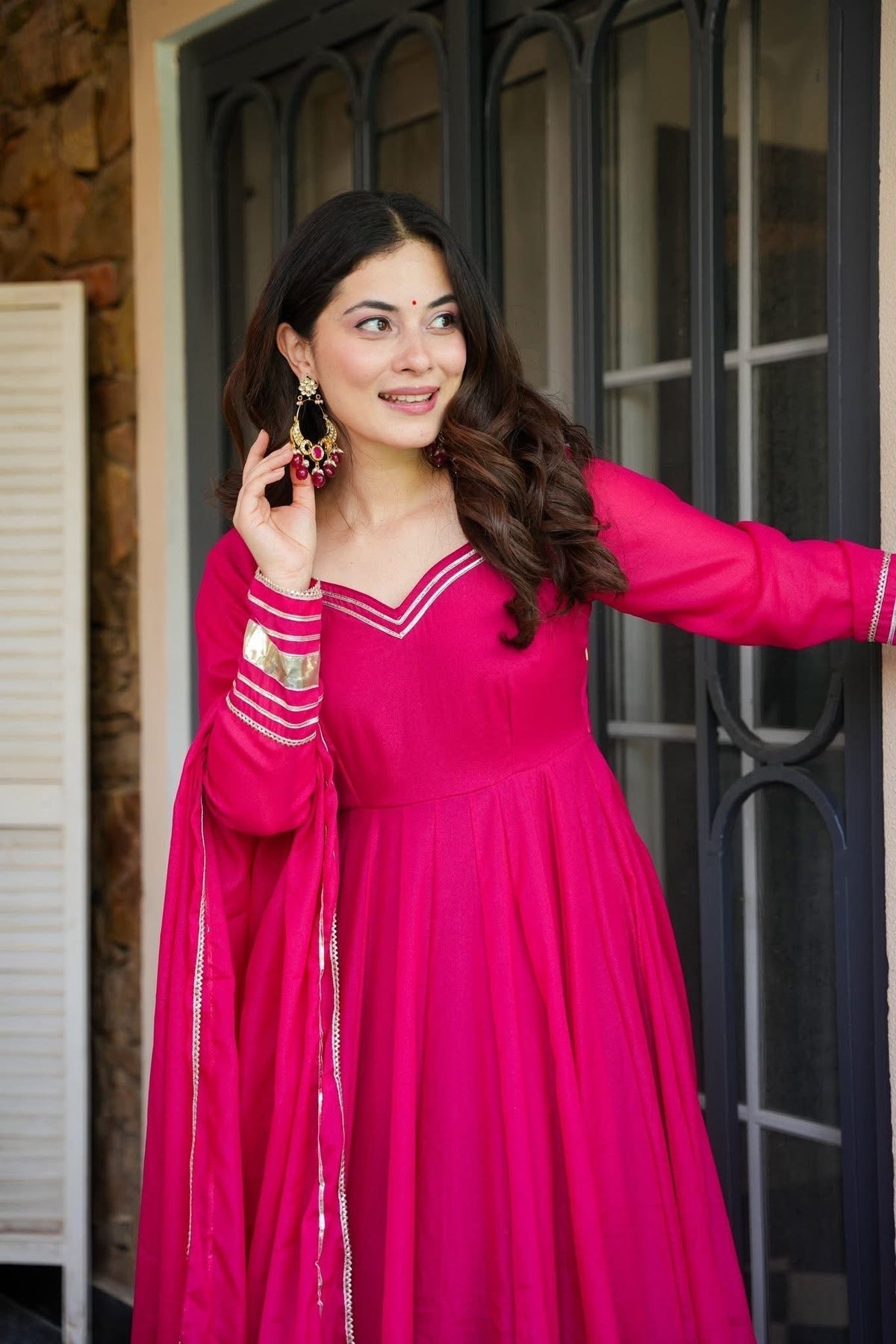 Beautiful Georgette Pink Anarkali Gown Set