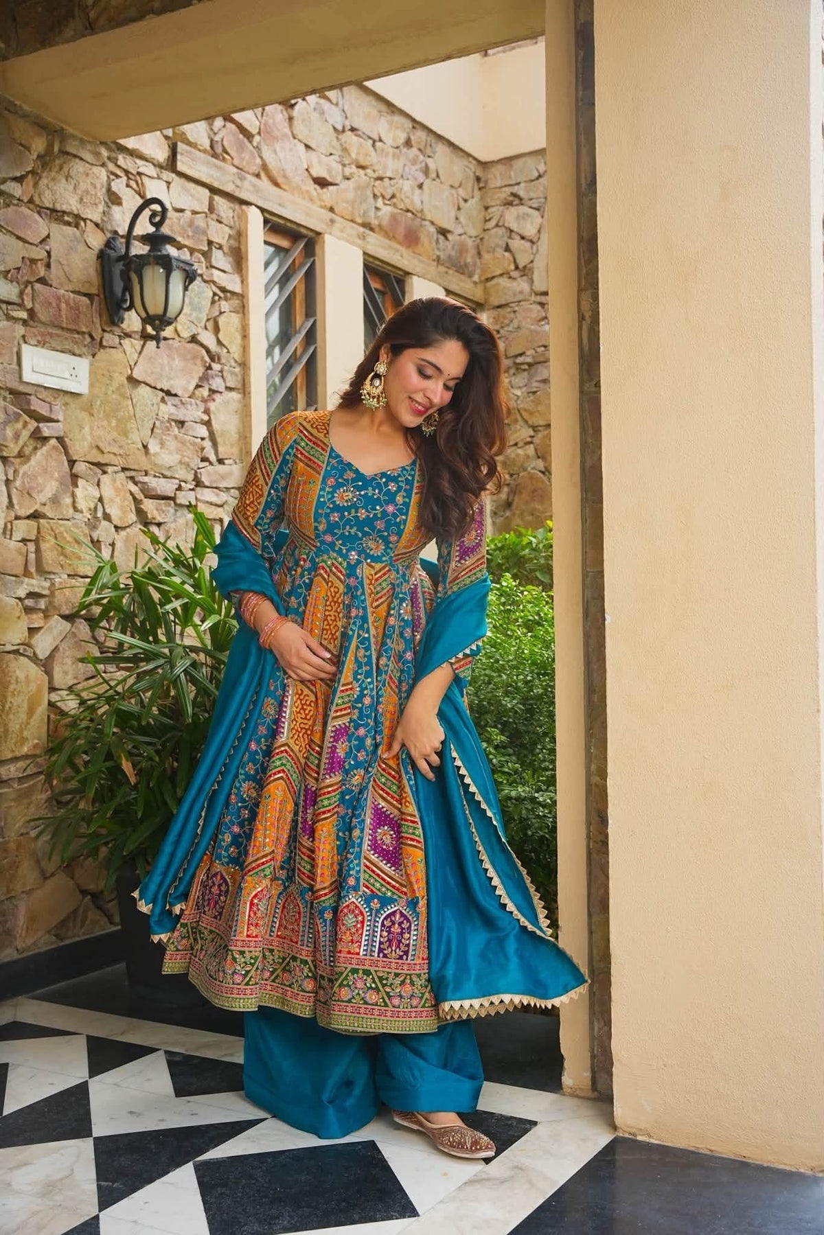 Beautiful Blue Embroidered Anarkali Suit Set